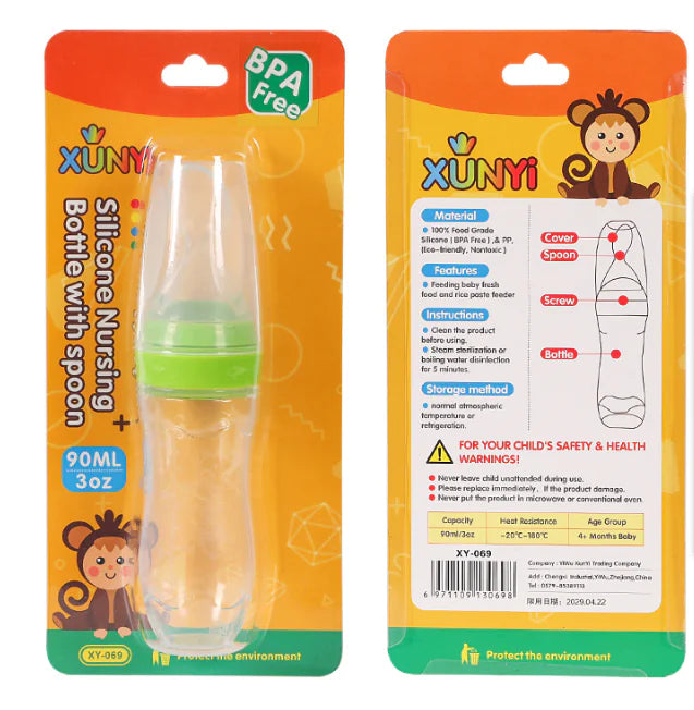 Silicone Baby Bottle, Rice Cereal Spoon, Feeding Bottle